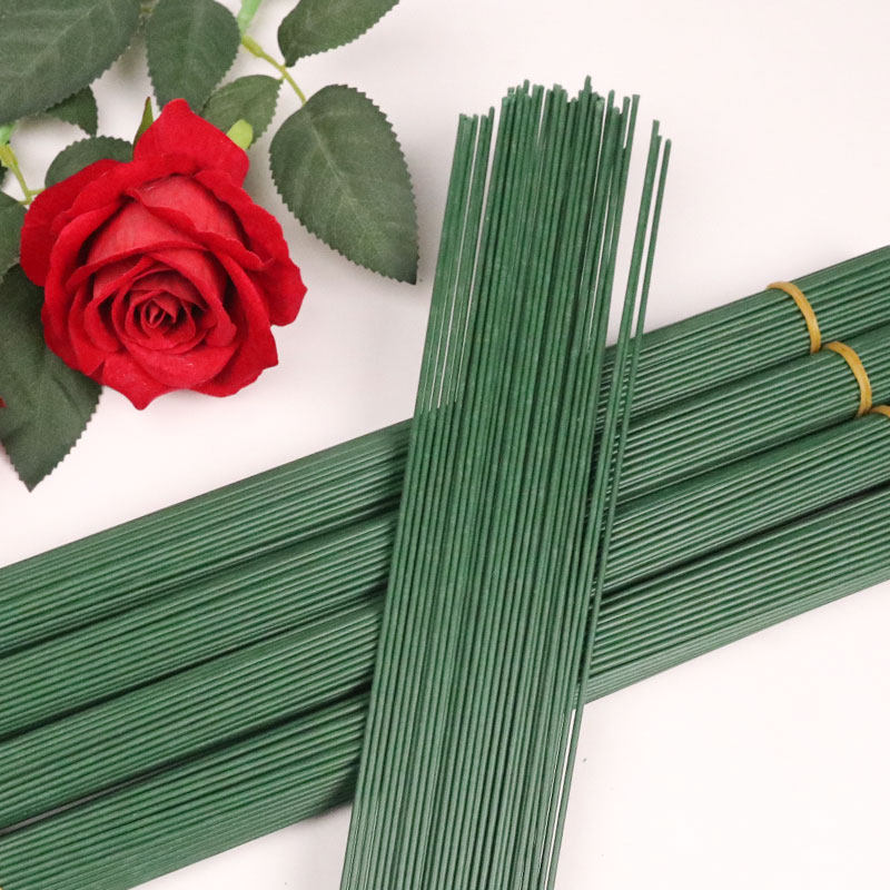 绿色花杆铁丝纸花绿叶脉纸皱纹纸手工diy材料纸玫瑰花枝制作工具