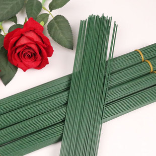 绿色花杆铁丝纸花绿叶脉纸皱纹纸手工diy材料纸玫瑰花枝制作工具