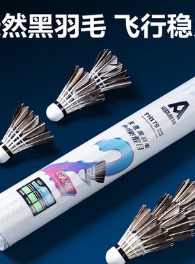 羽毛球12个安格耐特FH179天然黑色羽毛户外训练娱乐耐打飞行稳定