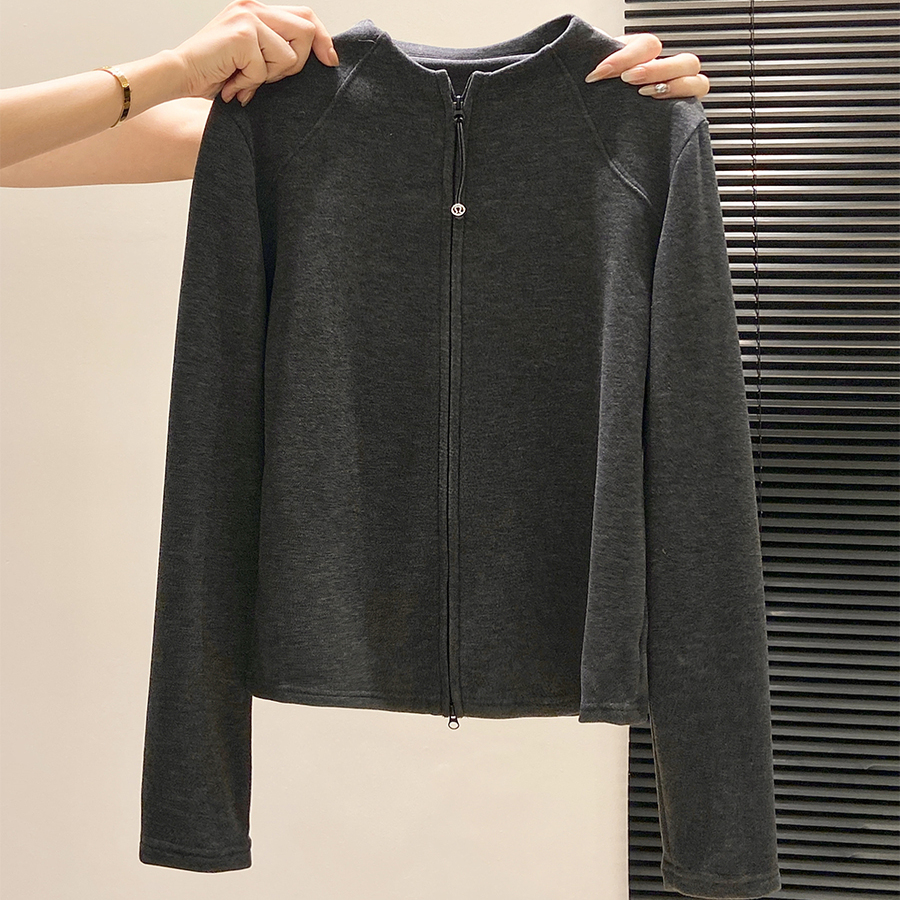 设计感半高领双拉链长袖t恤女