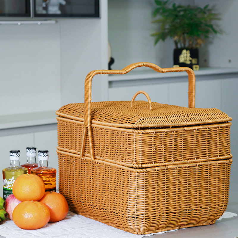 仿藤編制野餐雙層籃子奉供拜神籃