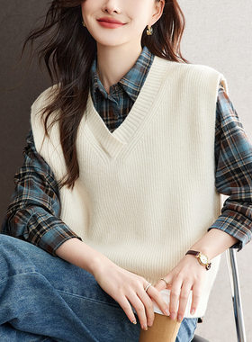 厂家直销V领针织马甲女2026新款通勤时尚外搭叠穿背心坎肩马夹女