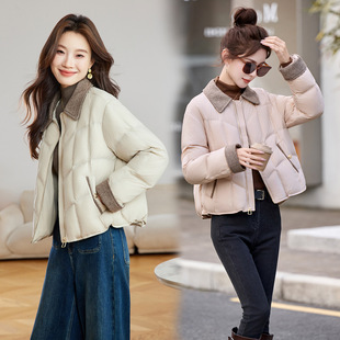 优雅风羽绒服女2025冬季新款时尚短款百搭polo领90绒轻薄羽绒外套