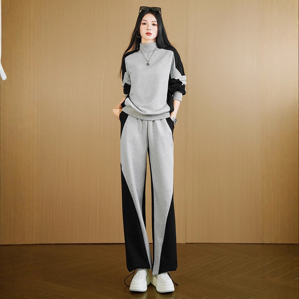 欧货休闲运动套装女2025新款春秋时尚洋气拼色立领卫衣两件套显瘦