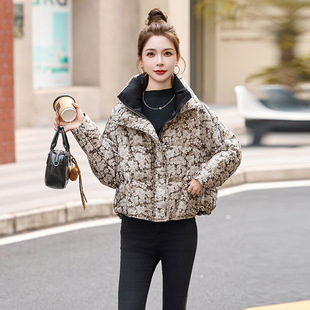 2025冬季90白鸭绒提花立领羽绒服收腰潮流时尚女式羽绒服白鸭绒外