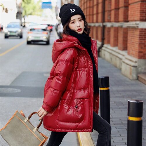 羽绒服女冬季新款2025中长款90白鸭绒韩版小个子加厚连帽外套红色