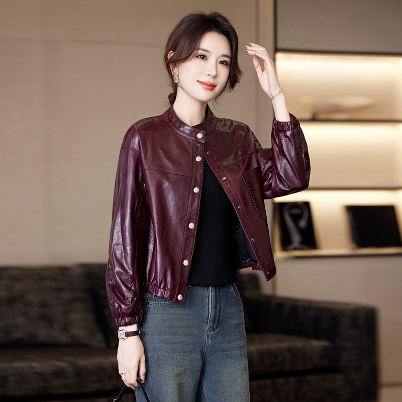 英伦风绵羊皮衣外套2025春秋季新款女装长袖短款时尚真皮夹克上衣