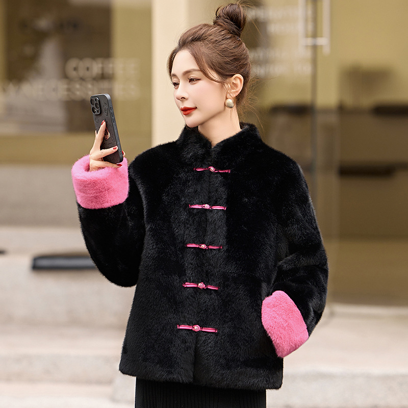 2025冬季新款女装皮毛一体时尚宽松慵懒加厚保暖外套貂毛外套