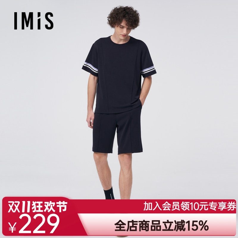 爱美丽IMIS睡衣男情侣空气层圆领套头短袖短裤家居服套装IM46BKX3