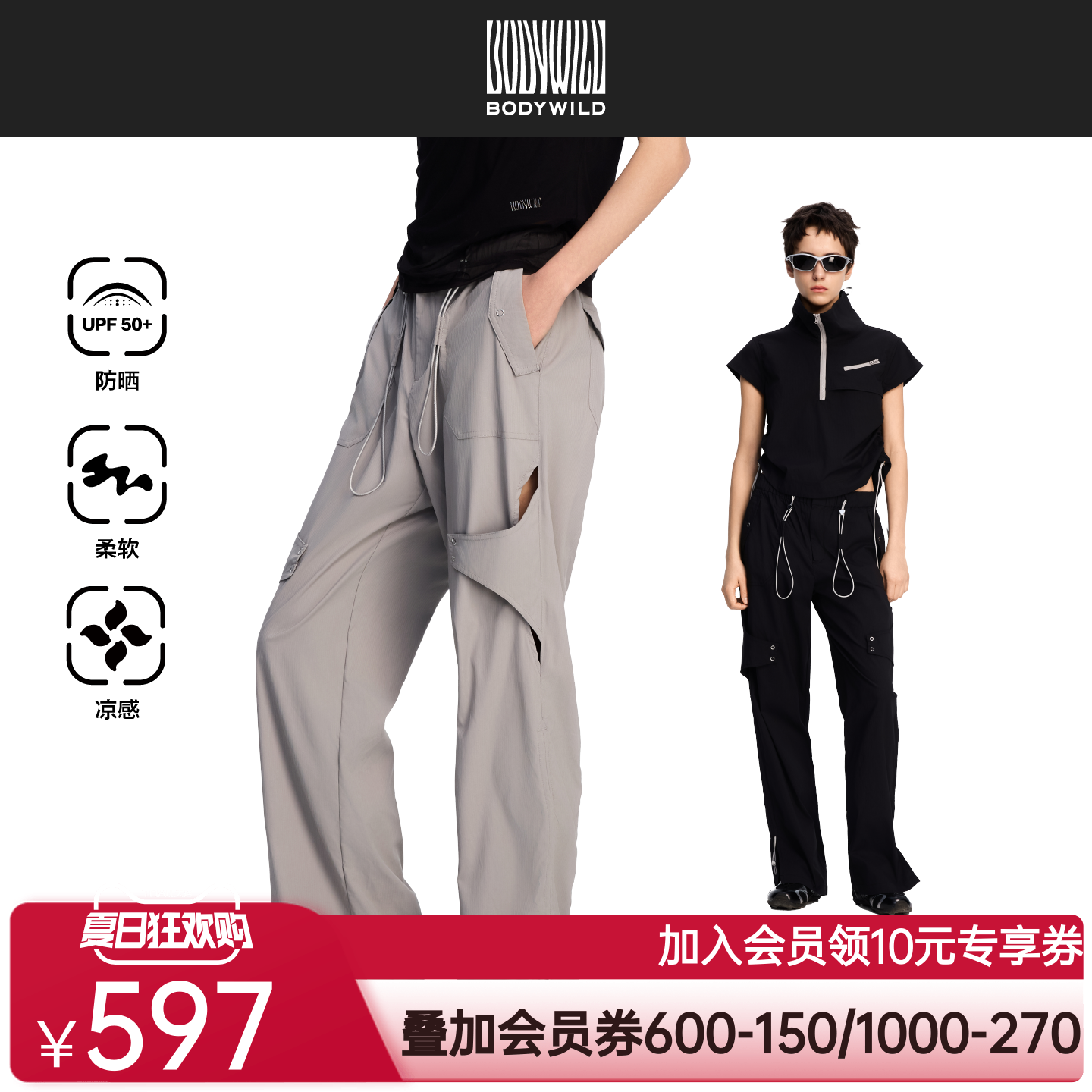【智感瘦瘦裤】智感都市 女士机能风防晒镂空直筒长裤|BODY WILD