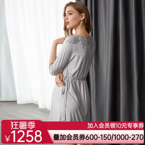 【新品】LACLOVER兰卡文Lovestory系列莫代尔纤维中长睡裙LC44SC1