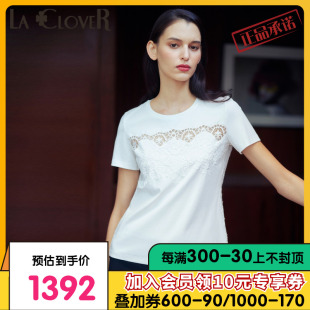 LACLOVER蕾丝轻时装 新品 兰卡文蕾丝T恤纯棉上衣家居服LC81UE2