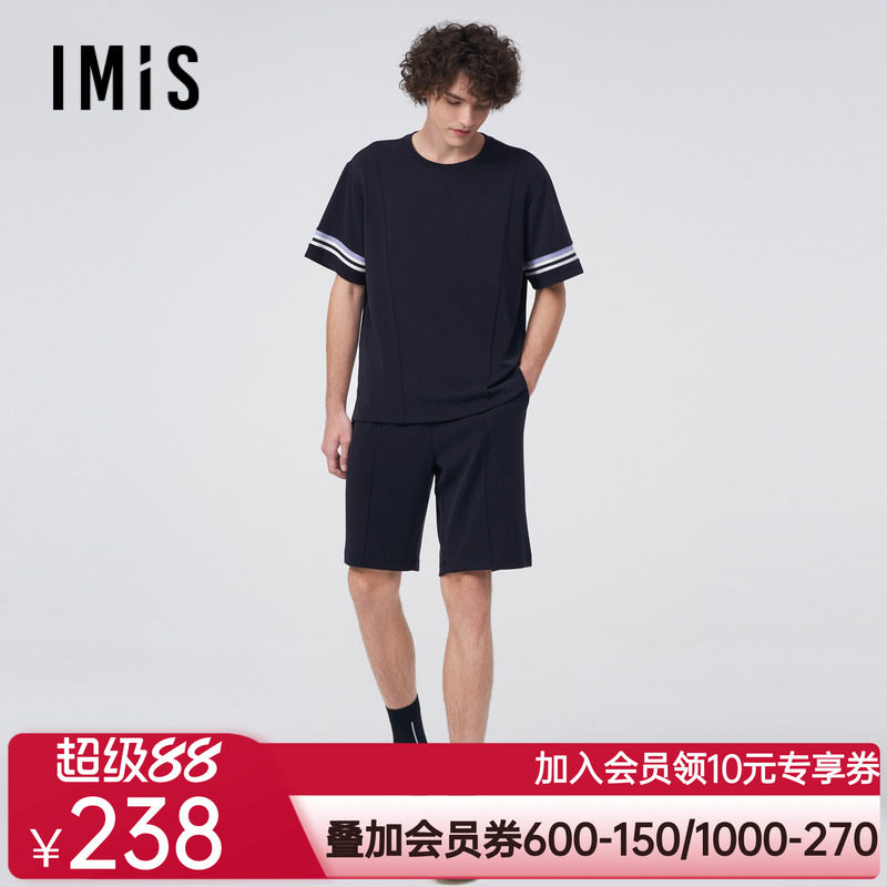 爱美丽IMIS睡衣男情侣空气层圆领套头短袖短裤家居服套装IM46BKX3