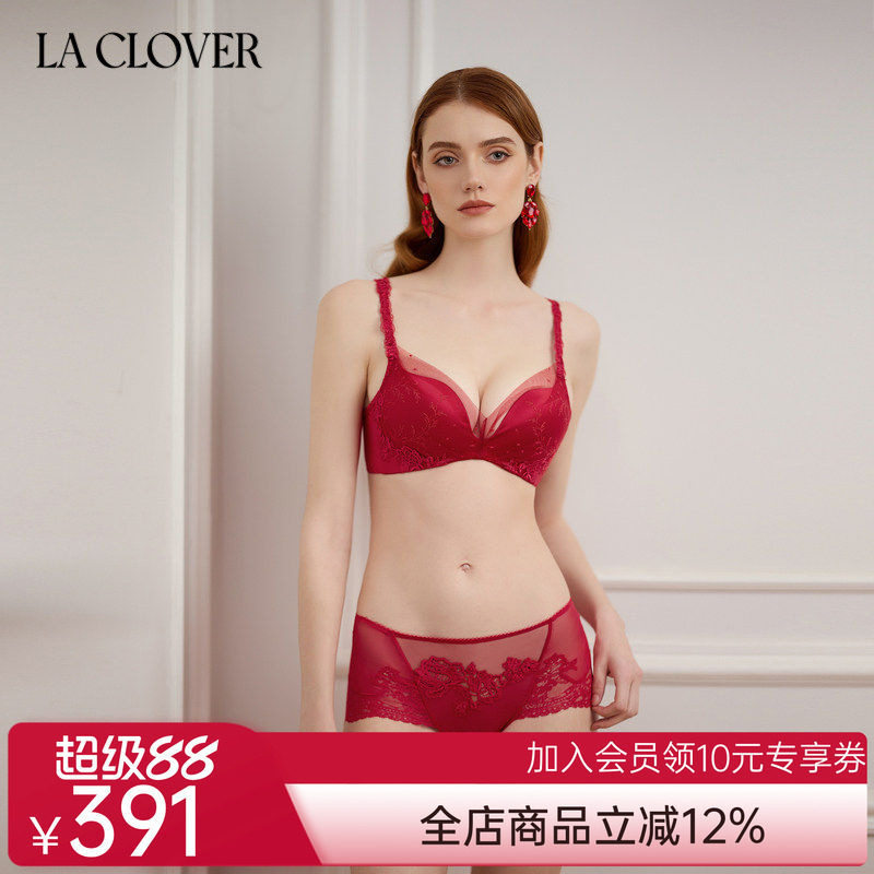 兰卡文挚爱时刻系列中腰平角裤红色内裤轻奢蕾丝性感LC23YR1图片