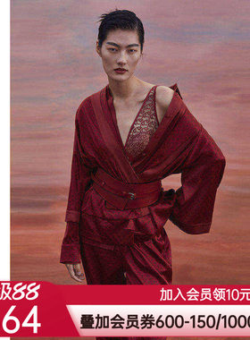 爱慕·CHUANG睡衣女雅部含真丝印花中袖开襟上衣CA810311