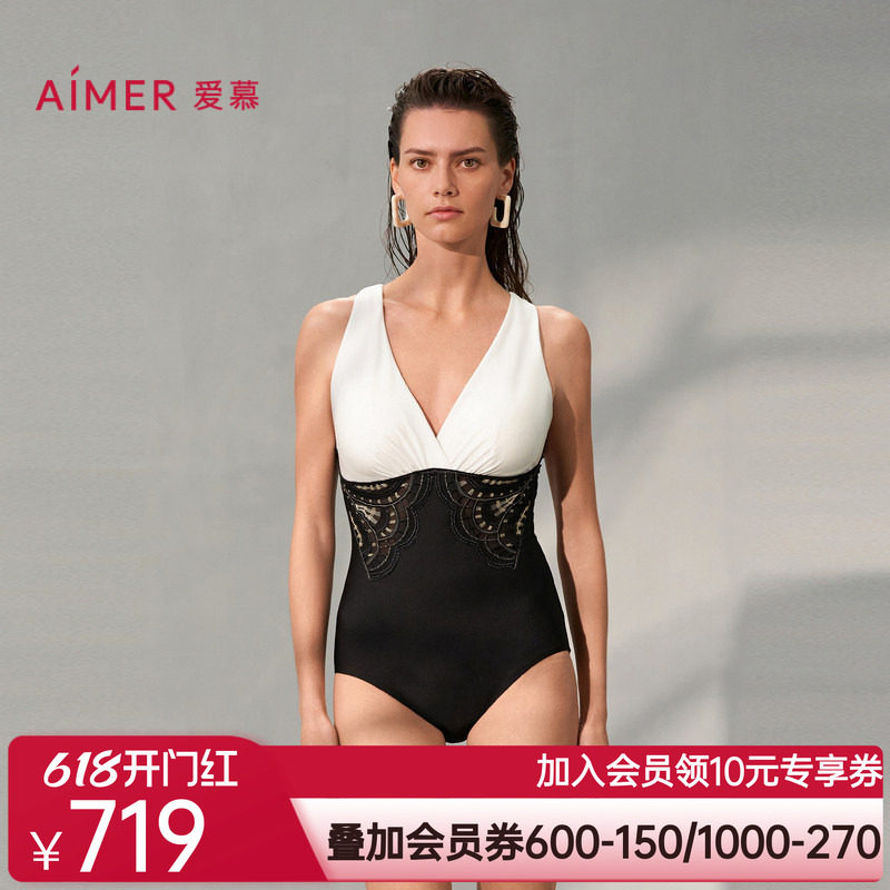 爱慕繁华之上女士夏季沙滩海边游泳性感深V连体泳衣AM689741