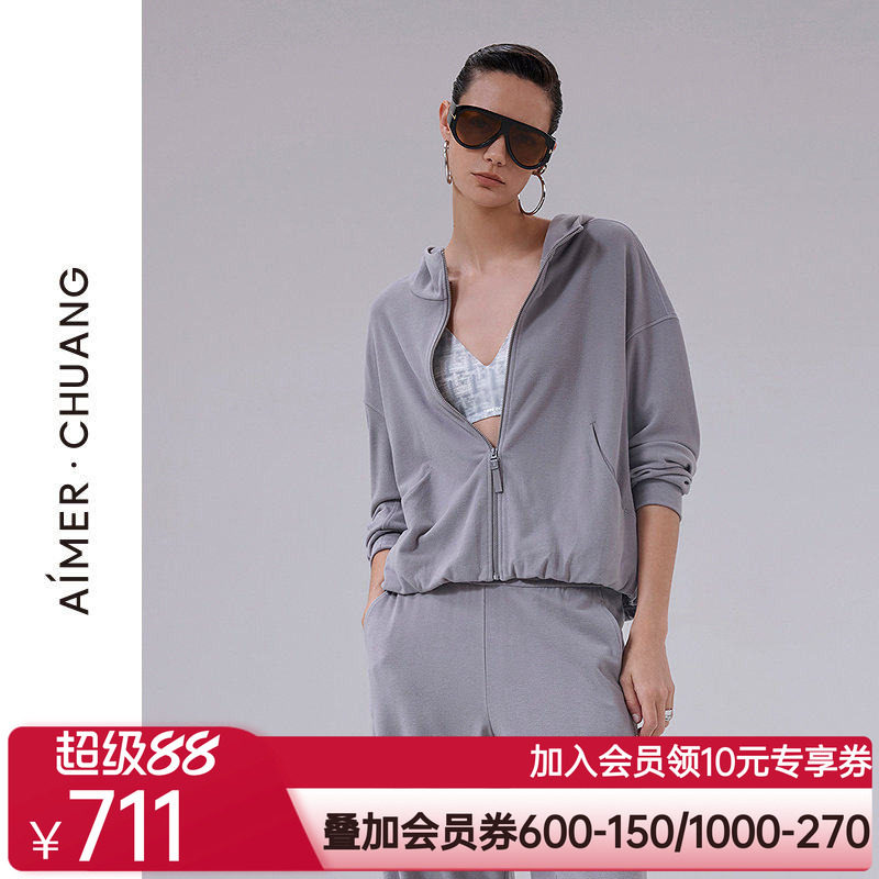 爱慕·CHUANG温泉5秋冬睡衣女舒绒双面布可外穿连帽拉链长袖上衣