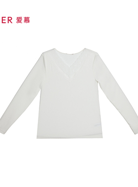 爱慕24AW简韵保暖内衣女V领莫代尔含桑蚕丝长袖上衣AM72A032