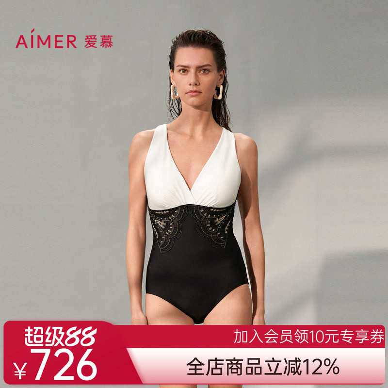 爱慕繁华之上女士夏季沙滩海边游泳性感深V连体泳衣AM689741