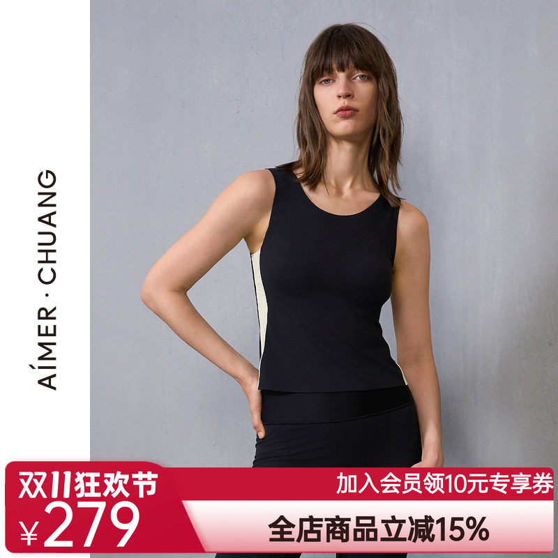 爱慕·CHUANG容肤3保暖内衣女24秋冬圆领带胸垫打底背心CA721461
