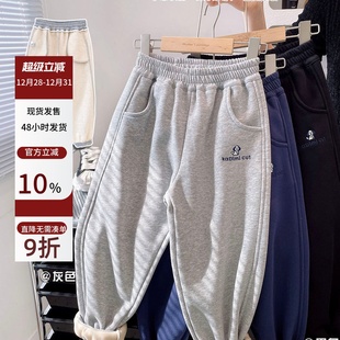 中大童束脚长裤 儿童一体绒棉裤 男童刺绣小狗加绒卫裤 潮 宝宝绒