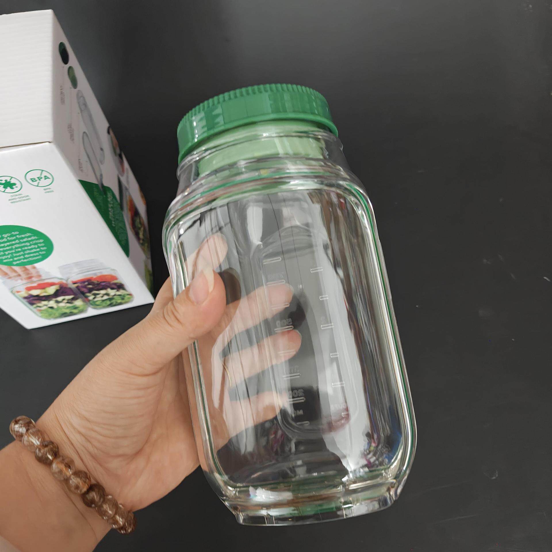 创意便携侧开干湿分离水果蔬菜沙拉罐酱料保鲜盒收纳盒调料密封罐