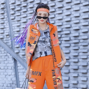 欧货时尚帅气迷彩牛仔修身马甲短外套2024春装酷酷风个性潮牌女装