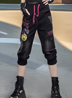 欧货潮牌休闲风2026年夏季时尚百搭弹力显瘦松紧腰八分裤个性中裤