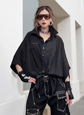 欧货潮牌2026年夏季薄款透气蝙蝠袖宽松显瘦百搭上衣不规则衬衫女