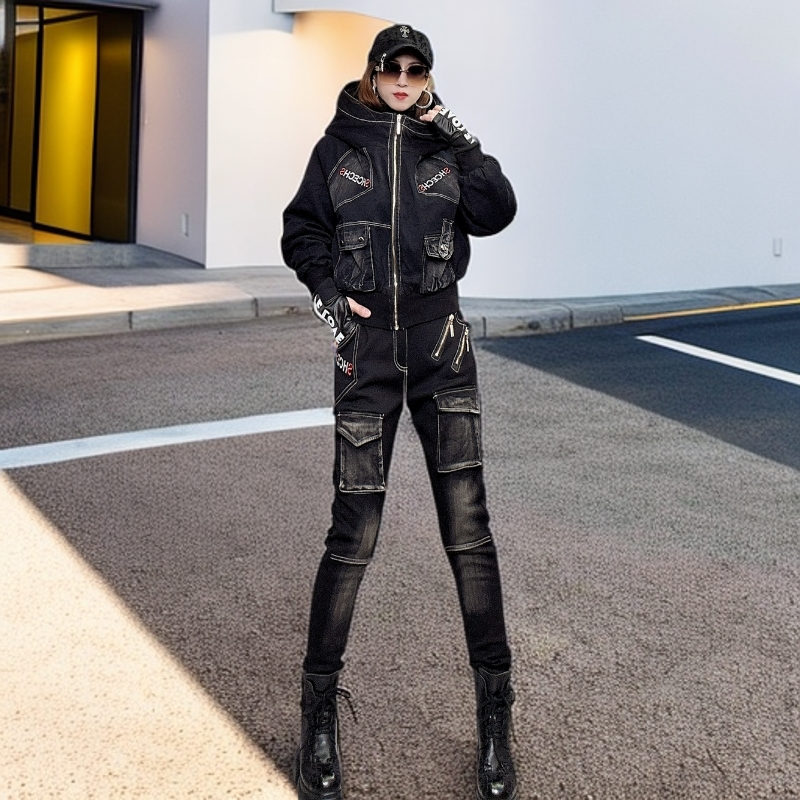 棉服外套抓绒小脚长裤时尚两件套