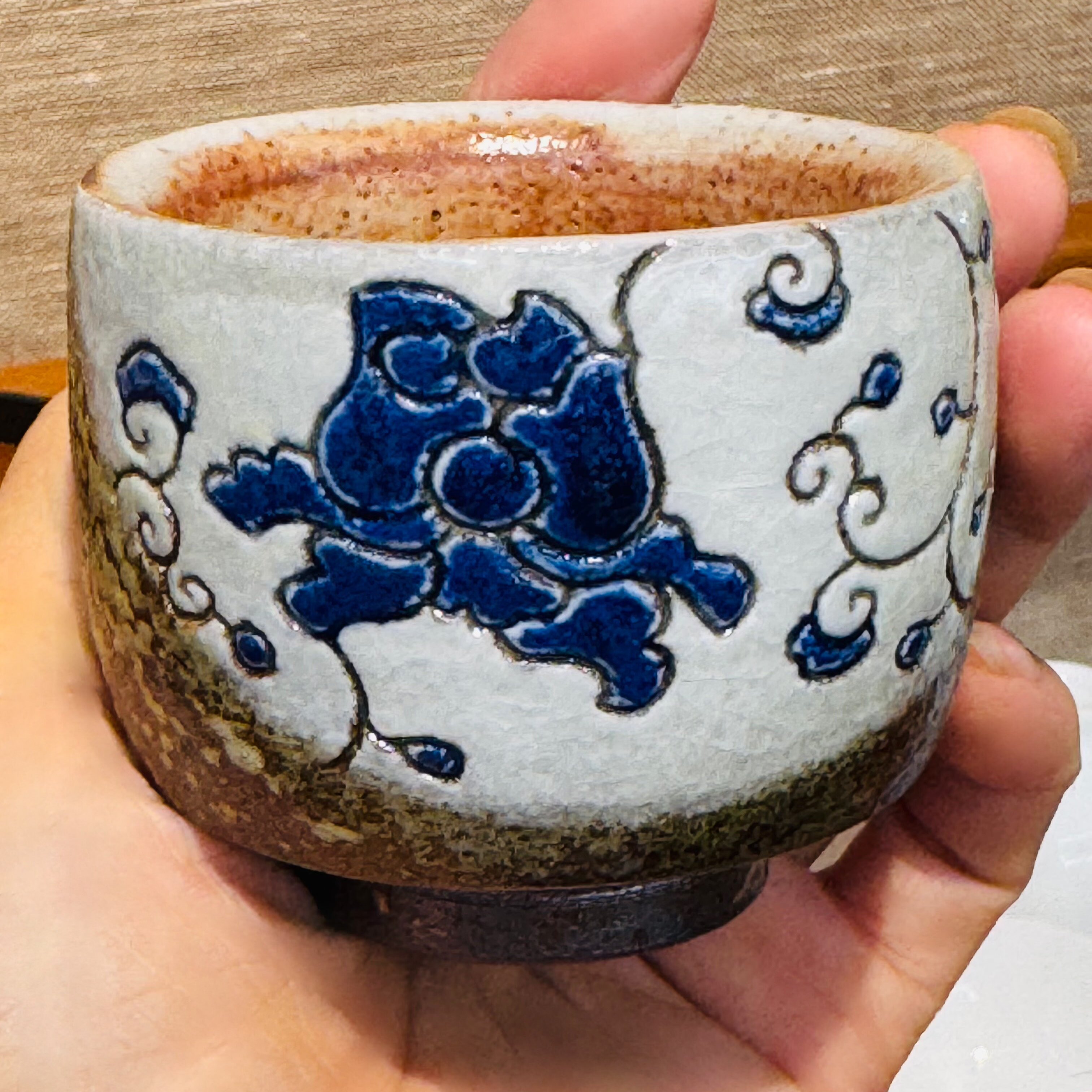台湾陈明谦手握志野杯纯手工刻花杯主人杯