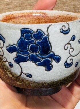 台湾陈明谦手握志野杯纯手工刻花杯主人杯