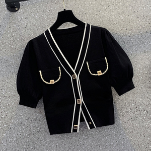 RM8424#大码女装2022夏季新款显瘦洋气短袖胖妹妹针织洋气上衣T恤