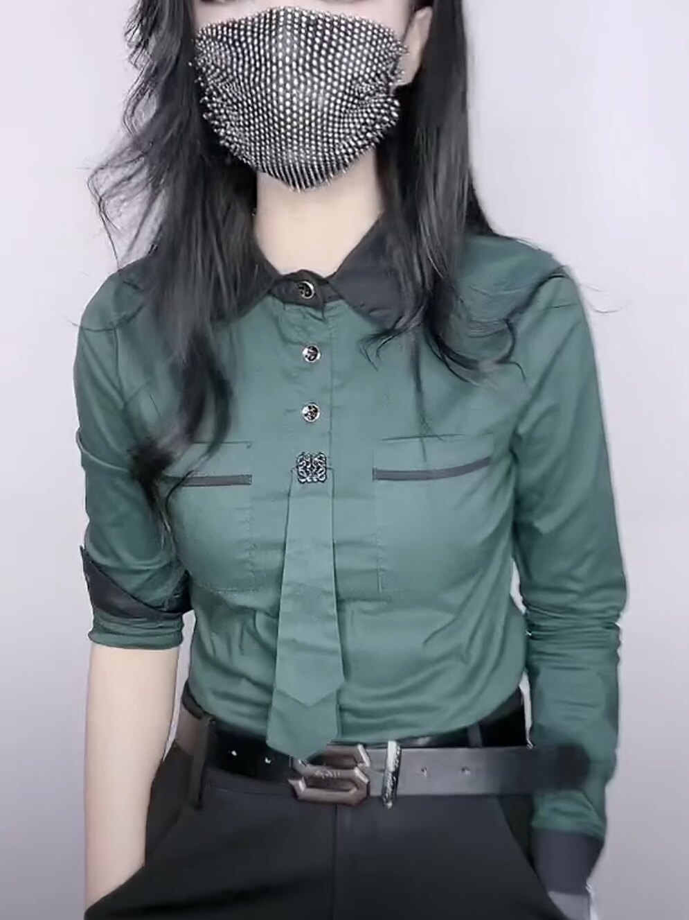 假两件洋气领带衬衫女春装新款修身显瘦韩版上衣气质拼接长袖衬衣