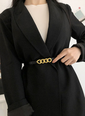 女士真皮细腰带夏季装饰西装配连衣裙子收腰百搭腰链黑色复古皮带