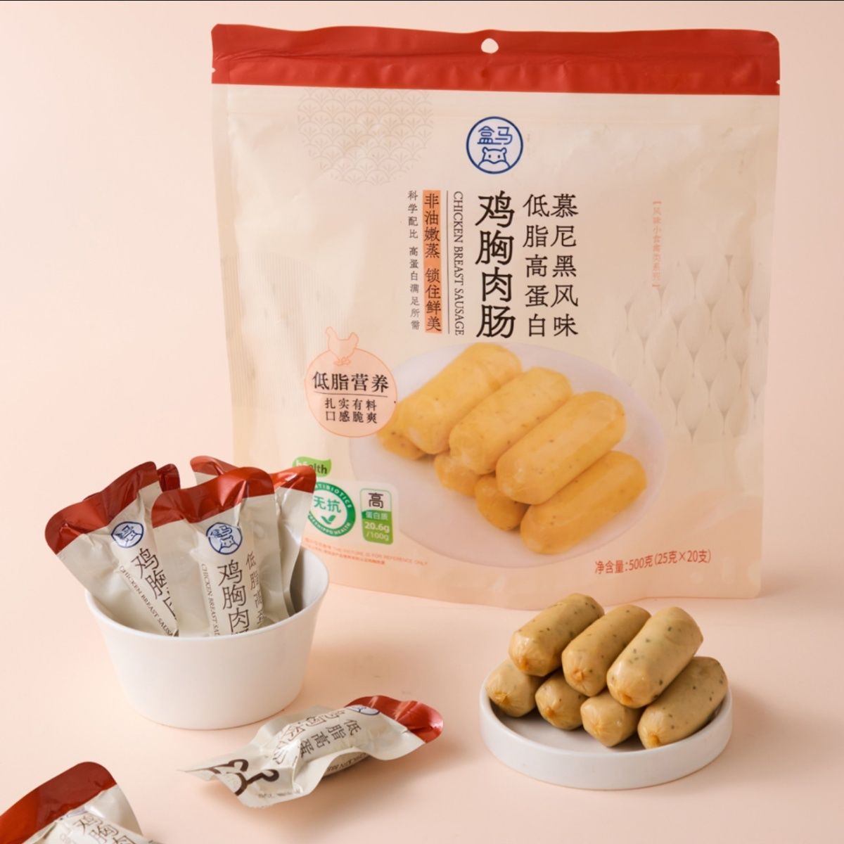 盒马低脂高蛋白鸡胸肉肠500g