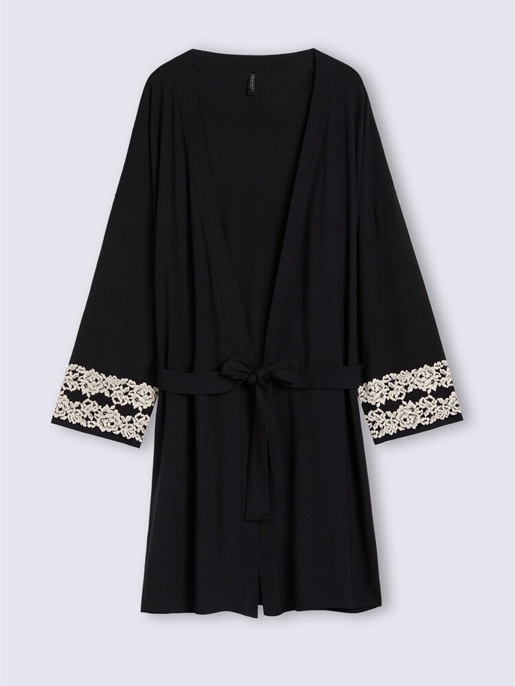 INTIMISSIMI WOMENS FASHION ELEGANCE AND COMFORT FLORAL LACE TRIMMED LONG DRESSING GOWN PV1294M