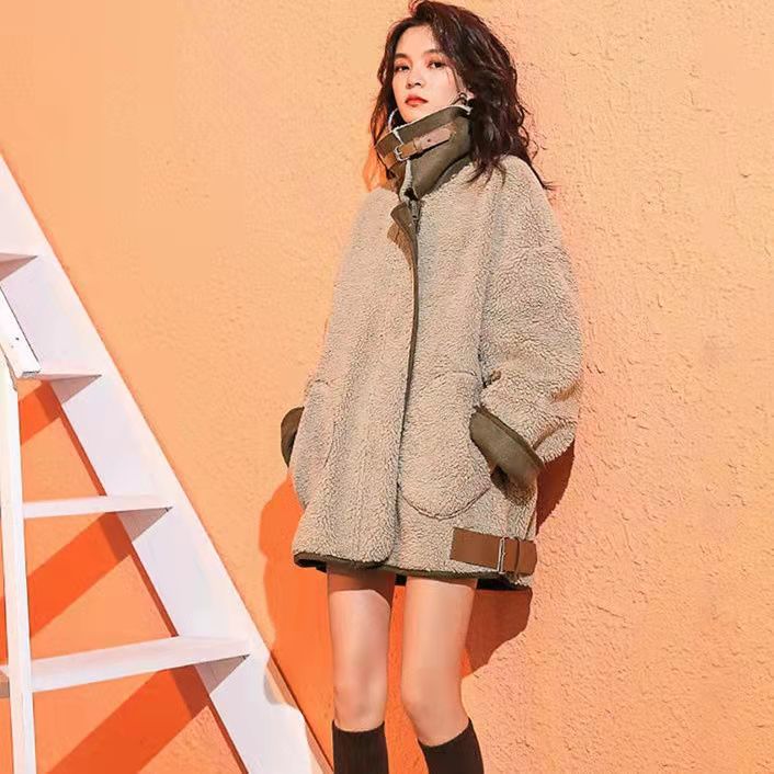 羊羔毛皮毛一体加绒加厚2021秋冬新款皮草女派克服中长款外套大衣