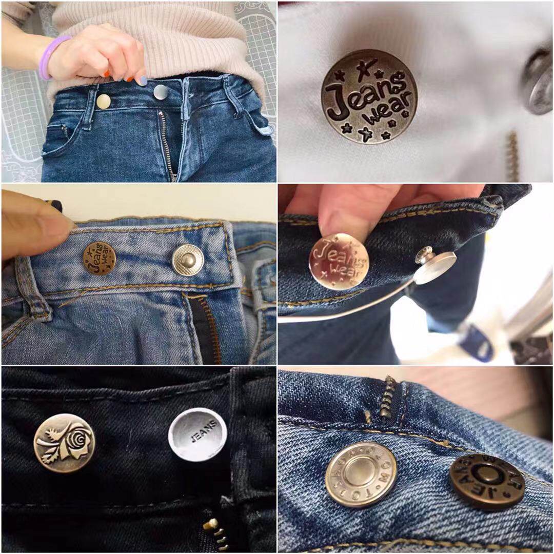 BUTTONED JEANS CONCEALED BUTTONS WAIST ADJUSTMENT NON-PERFORATED DETACHABLE BUTTONS METAL PANTS SMALL WAIST BUTTONS