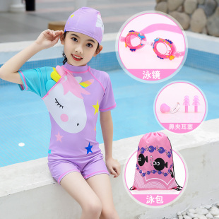 新儿童泳衣女童连体游泳新款 可爱小女孩宝宝中小童速干温泉游泳装