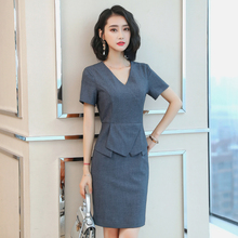 夏季美容院工作服女短袖灰色连衣裙1