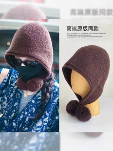 倪妮同款帽子女100%羊毛2025秋冬新巴拉克拉法帽显脸小针织毛线帽