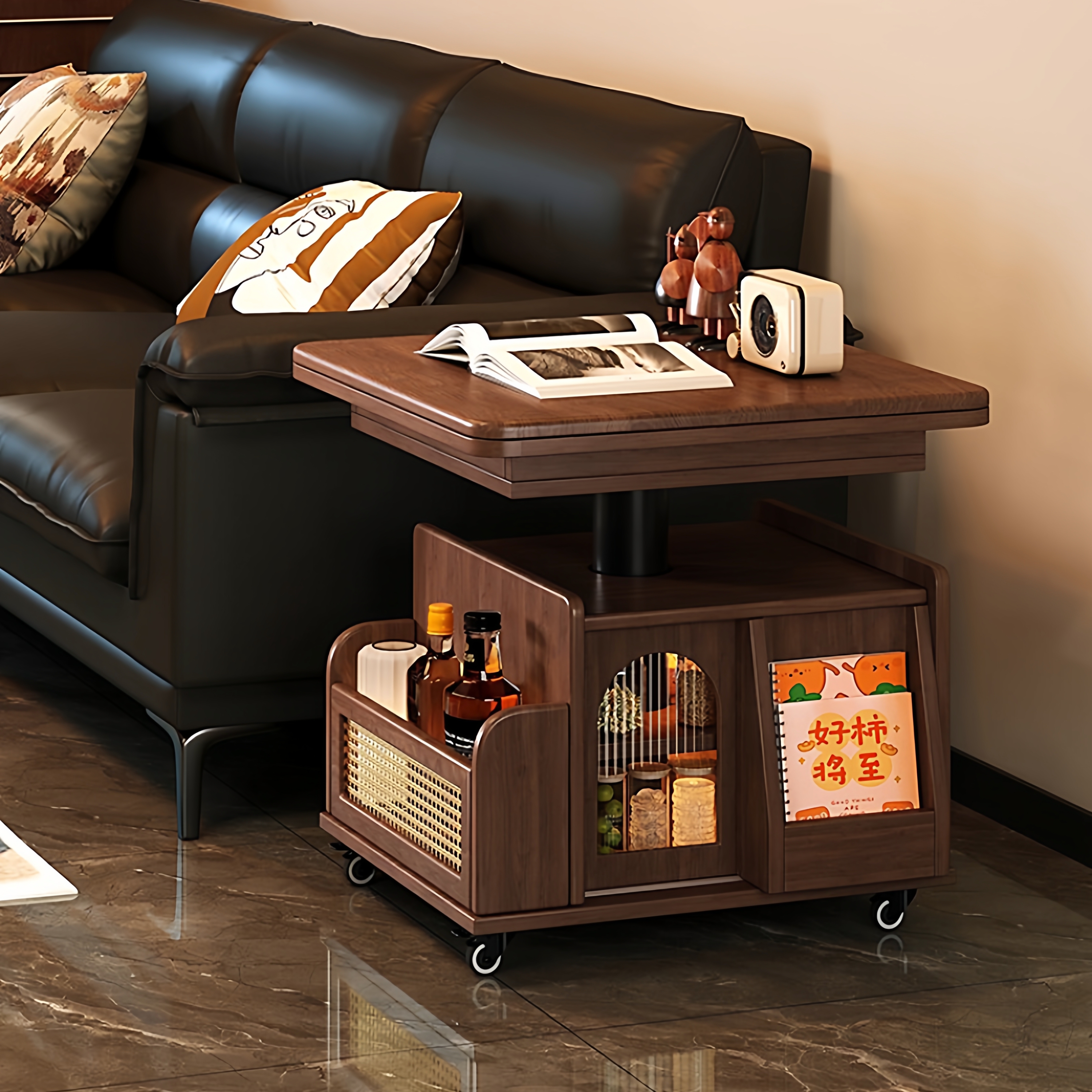 中古风收纳小户型餐桌茶几两用款