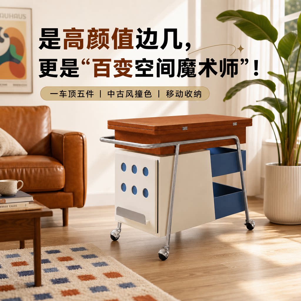 包豪斯实木折叠升降客厅边几