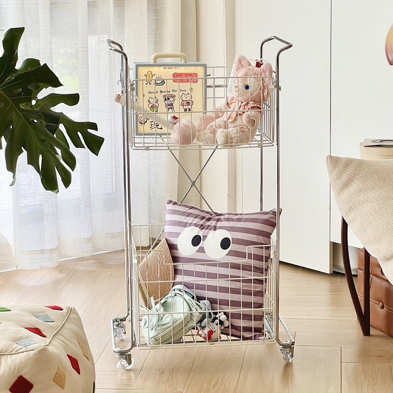 脏衣篓家用双层衣物分类置物架脏衣篮浴室移动衣服收纳筐推车带轮