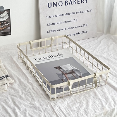 韩式新款活动提手铁艺金属收纳筐桌面整理零食杂物文件杂志收纳篮
