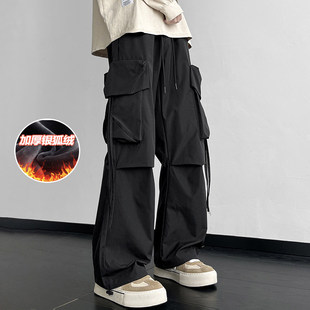 冬季宽松痞帅工装束脚裤男潮流阔腿拖地长裤K1212J加绒