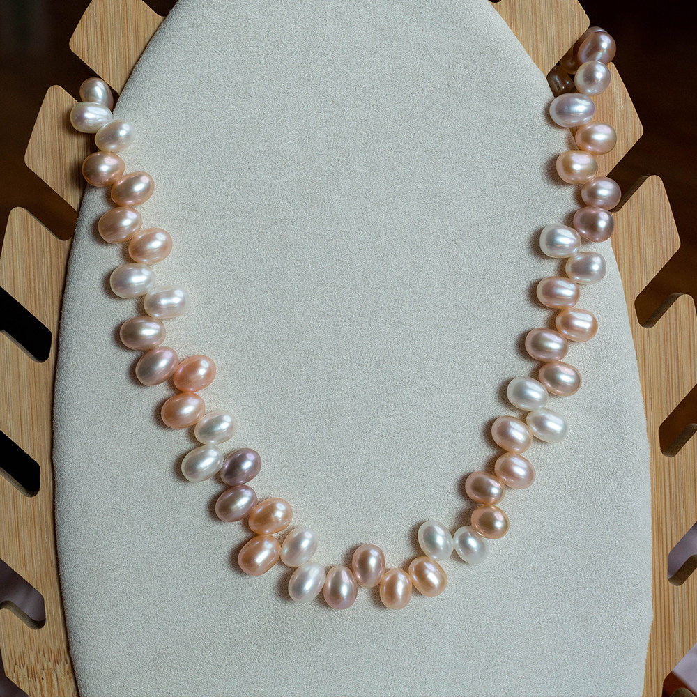 天然淡水三七孔混彩色米珠珍珠项链女款小众高级设计时尚百搭轻奢