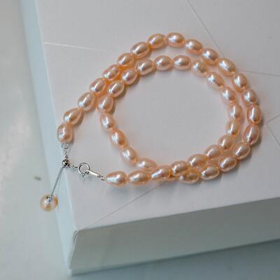 自留款极光金粉色 优雅百搭气质天然淡水米形珍珠全珠项链锁骨链