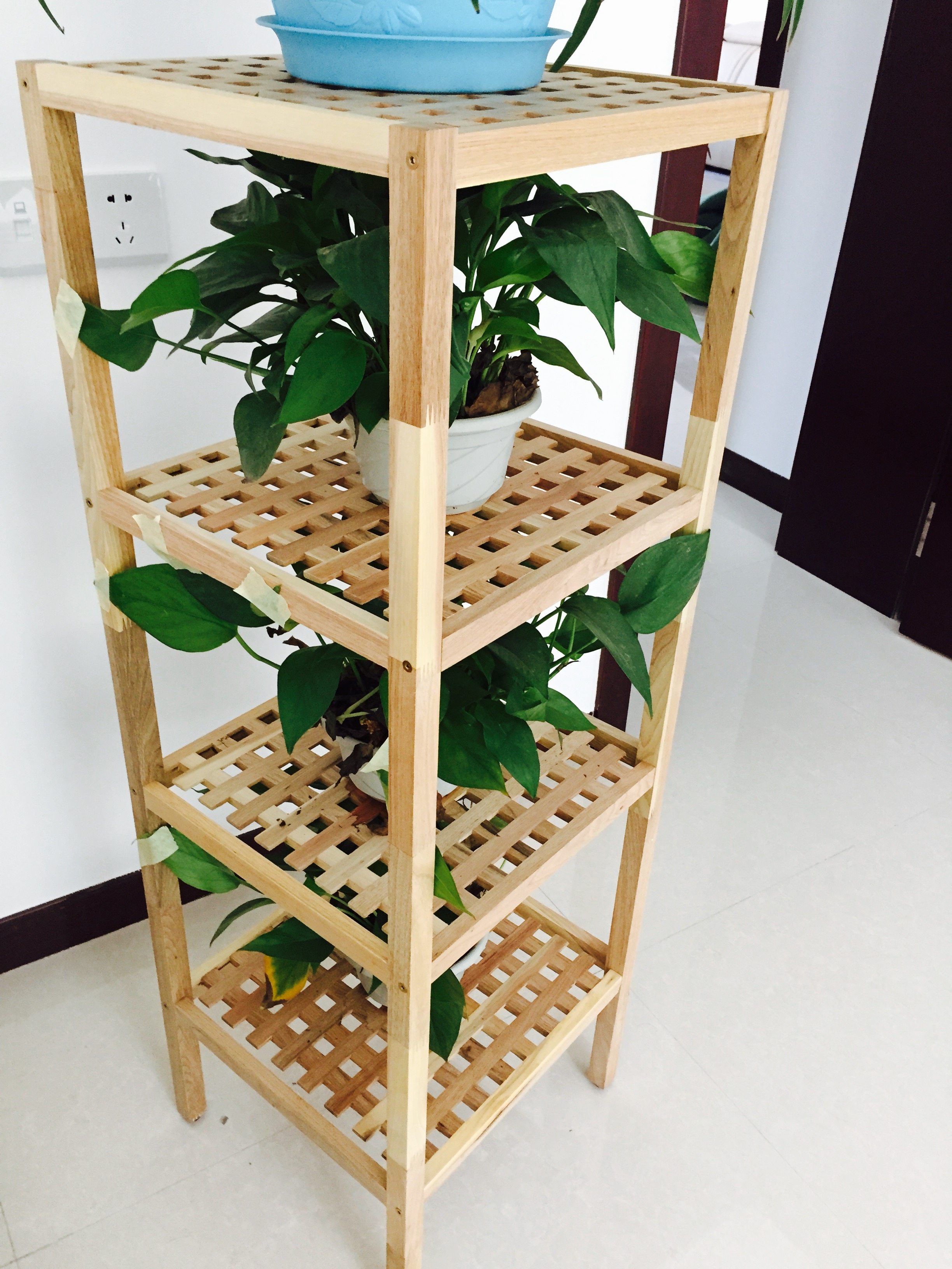 出口日本实木置物架碗架家用简约储物架花架落地可调节角架洞洞板